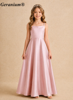 Geranium Elegant Satin Spaghetti Strap Junior Bridesmaid Dress with Statement Back Bow KD-215J