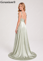 Geranium Elegant Sage Green Satin Cowl Neck Junior Bridesmaid Dress with Tie Straps KD-333