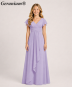 Geranium Elegant Chiffon Flutter Sleeve Junior Bridesmaid Dress with Ruched Bodice KD-319