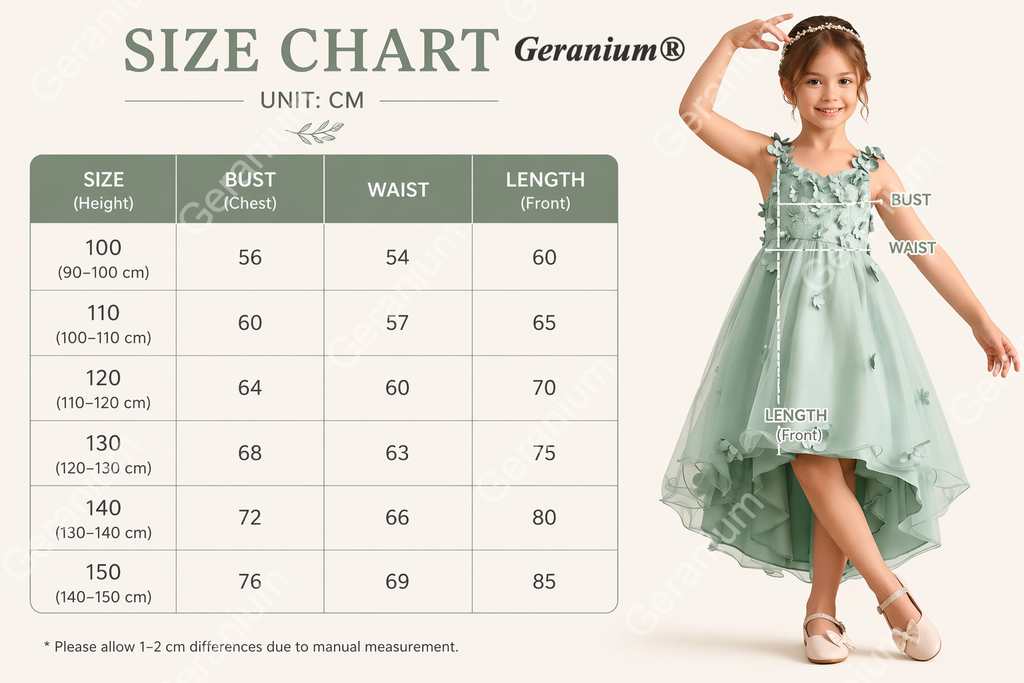 Geranium Sage Green 3D Floral Applique Flower Girl Dress - High-Low Tulle Skirt with Detachable Bow KD-269