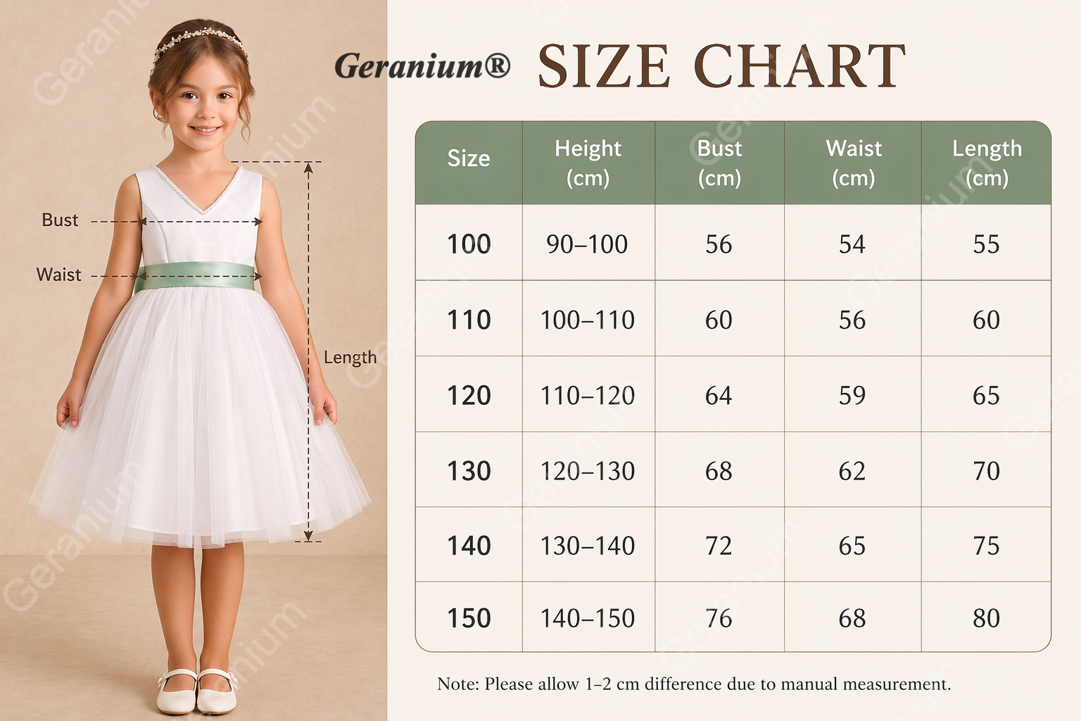 Geranium Elegant Pearl V-Neck Flower Girl Dress with Detachable Sage Green Satin Back Bow KD-298