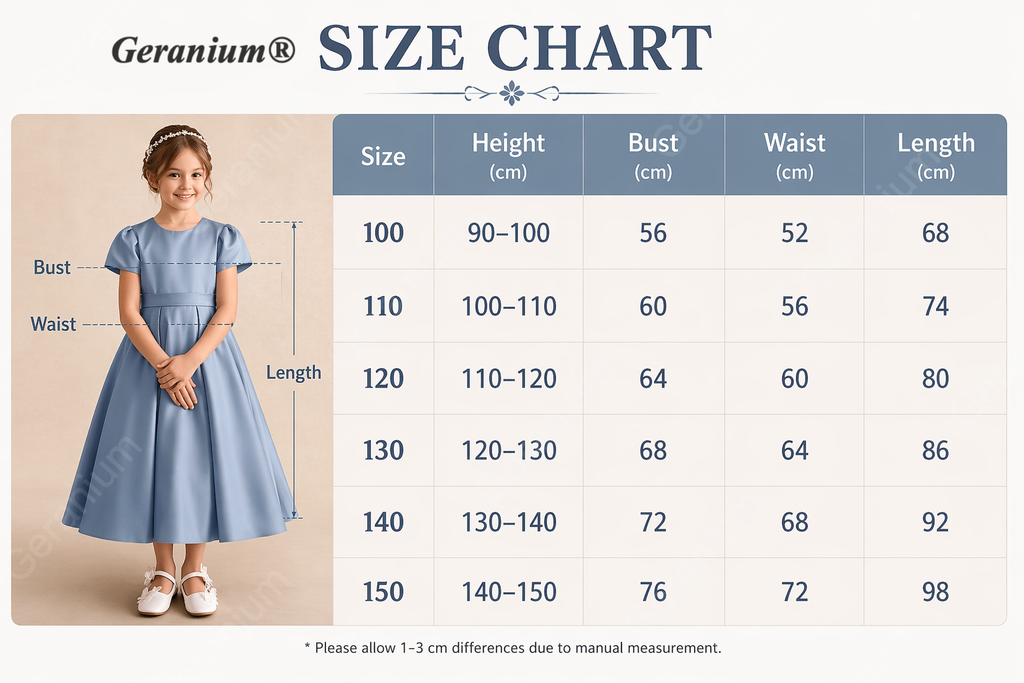 Geranium Elegant Dusty Blue Satin Flower Girl Dress - Puffy Short Sleeve Princess Gown with Back Bow KD-191