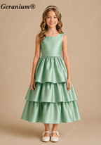 Geranium Girls Elegant Sleeveless Tiered Satin Party Dress with Big Bow KD-188J