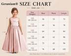 Geranium Girl’s Pink Satin Ballgown Flower Girl Dress, Open Back with Big Bow and Crystal Button, Sleeveless Floor-Length Gown for Wedding Guest & Formal Party KD-271