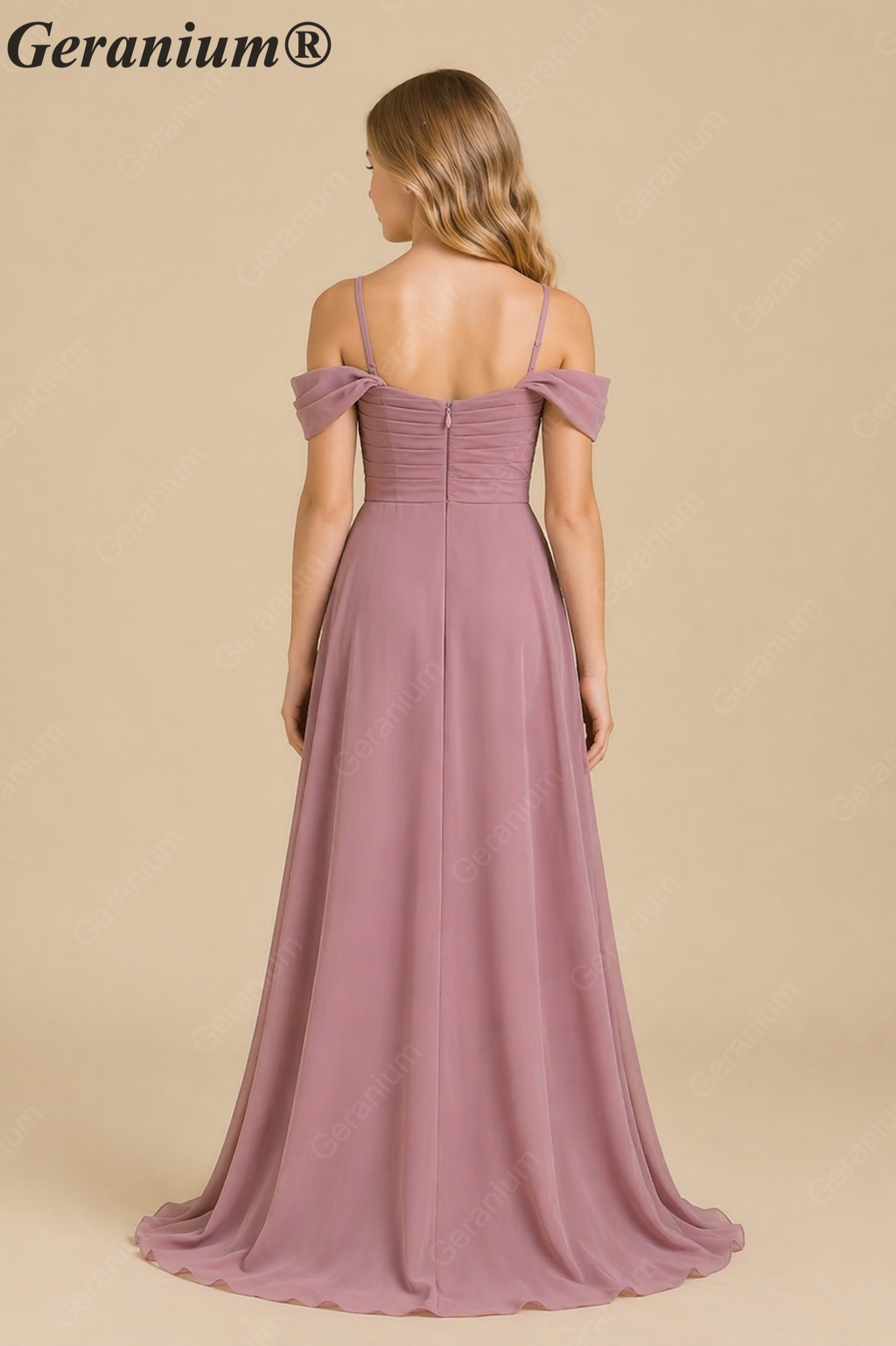 Geranium Elegant Chiffon Off-the-Shoulder Junior Bridesmaid Dress with Twisted Bodice KD-335