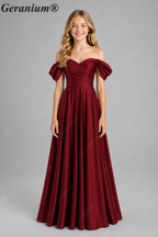 Geranium Elegant Emerald Green Off-The-Shoulder Satin Junior Formal Dress KD-336