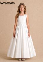 Geranium Elegant Satin A-Line Junior Bridesmaid Dress with Bow V-Back KD-197J