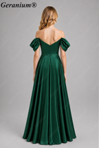 Geranium Elegant Emerald Green Off-The-Shoulder Satin Junior Formal Dress KD-336