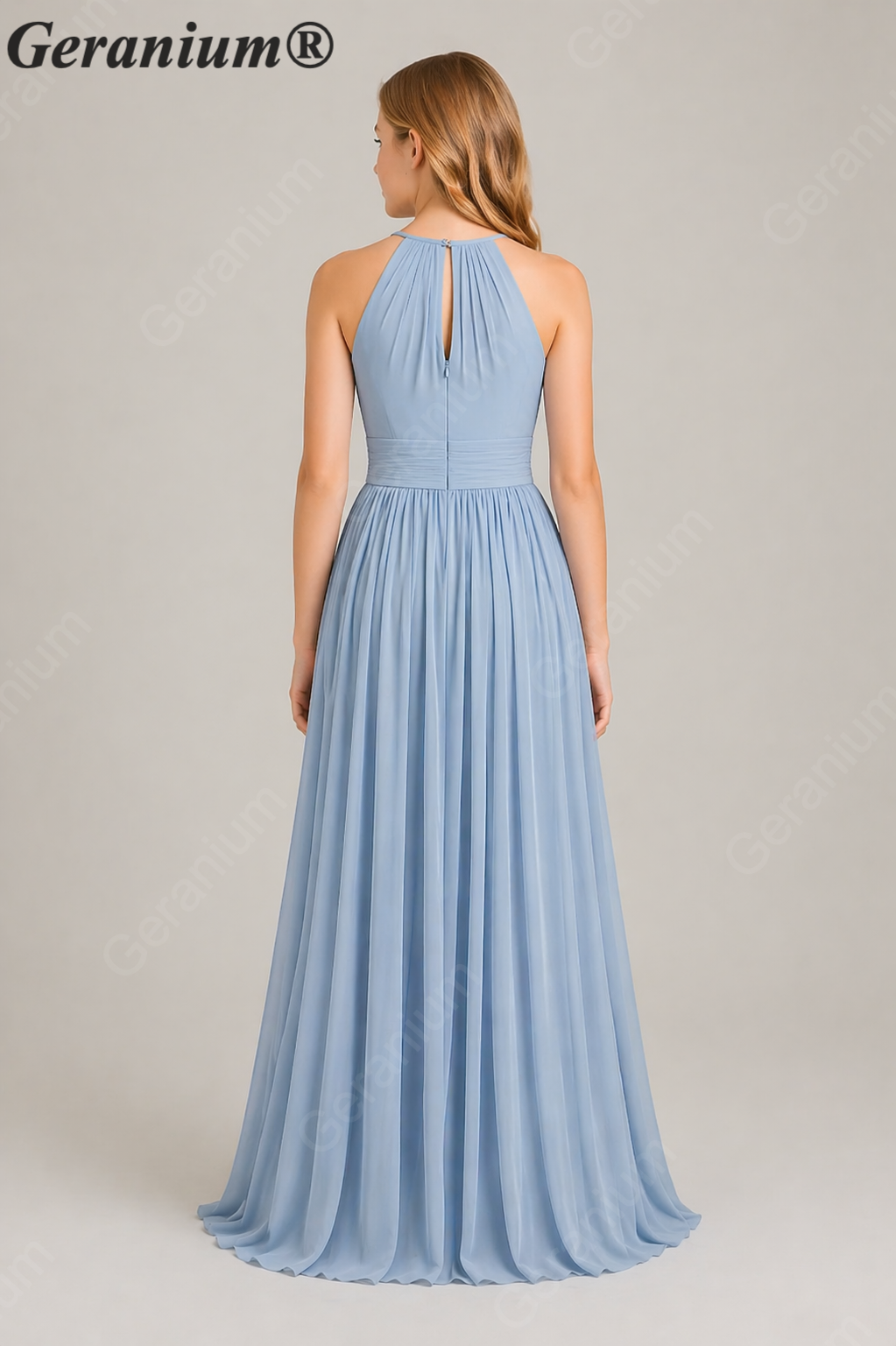 Geranium Elegant Dusty Blue Chiffon Halter Junior Bridesmaid Dress with Keyhole KD-326