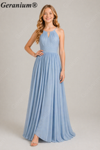 Geranium Elegant Dusty Blue Chiffon Halter Junior Bridesmaid Dress with Keyhole KD-326
