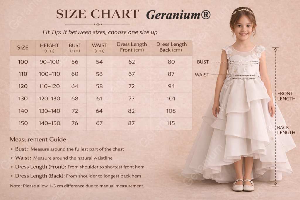 Geranium Luxury 3D Floral Applique Asymmetric Layered Flower Girl Dress with Oversized Back Bow KD-245