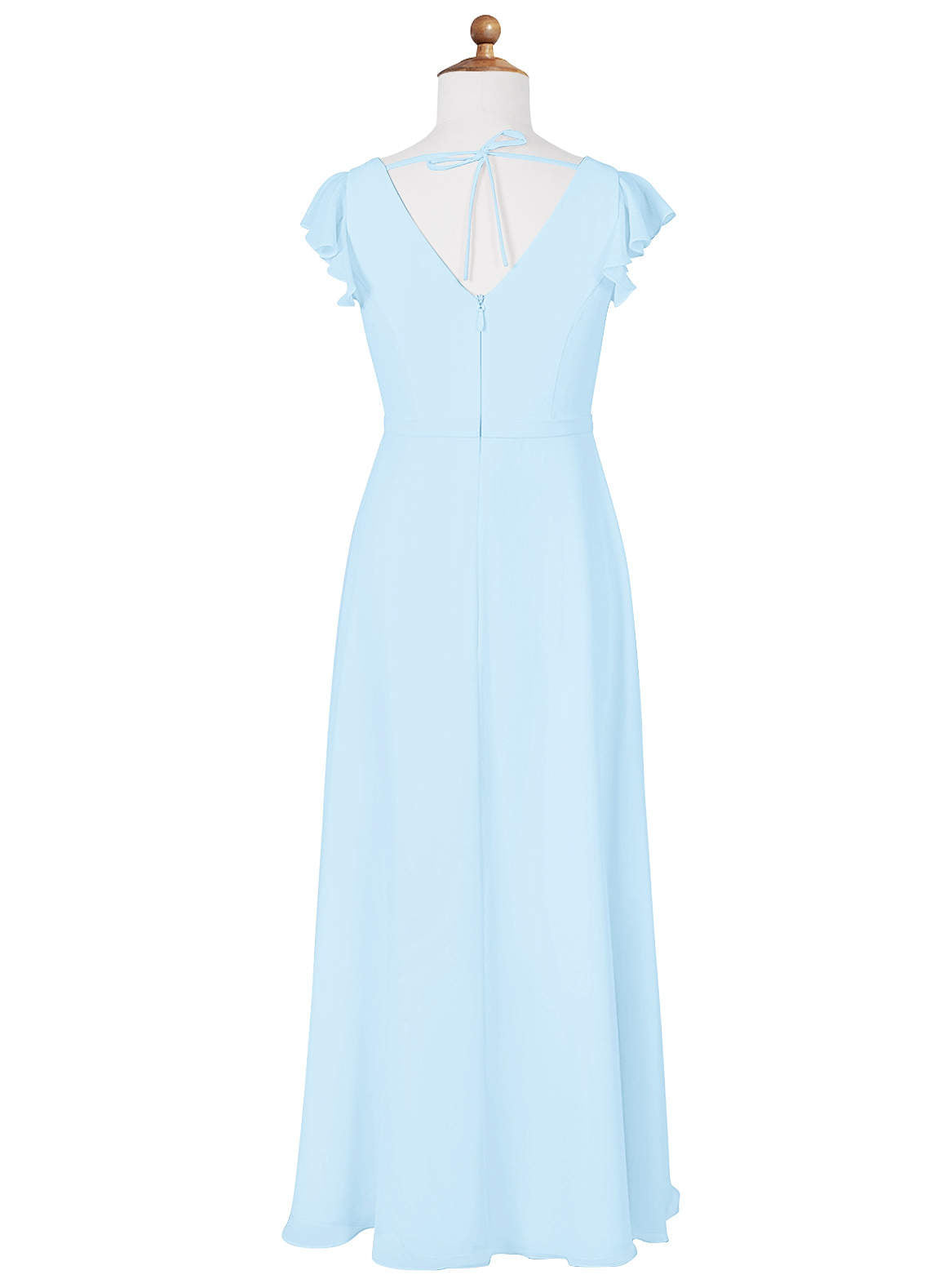 Geranium Light Blue Junior Bridesmaid Dress with Flutter Sleeves V-Neck Chiffon Floor-Length Dress with Slit KD-84