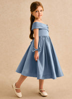 Garanium deedee ball gown off the shoulder matte satin tea length flower girl dress