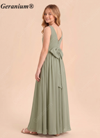 Geranium Elegant Sage Green Chiffon Floor-Length Bridesmaid Dress - V-Neck A-Line Gown with Large Back Bow, for Weddings and Formal Occasions KD-73
