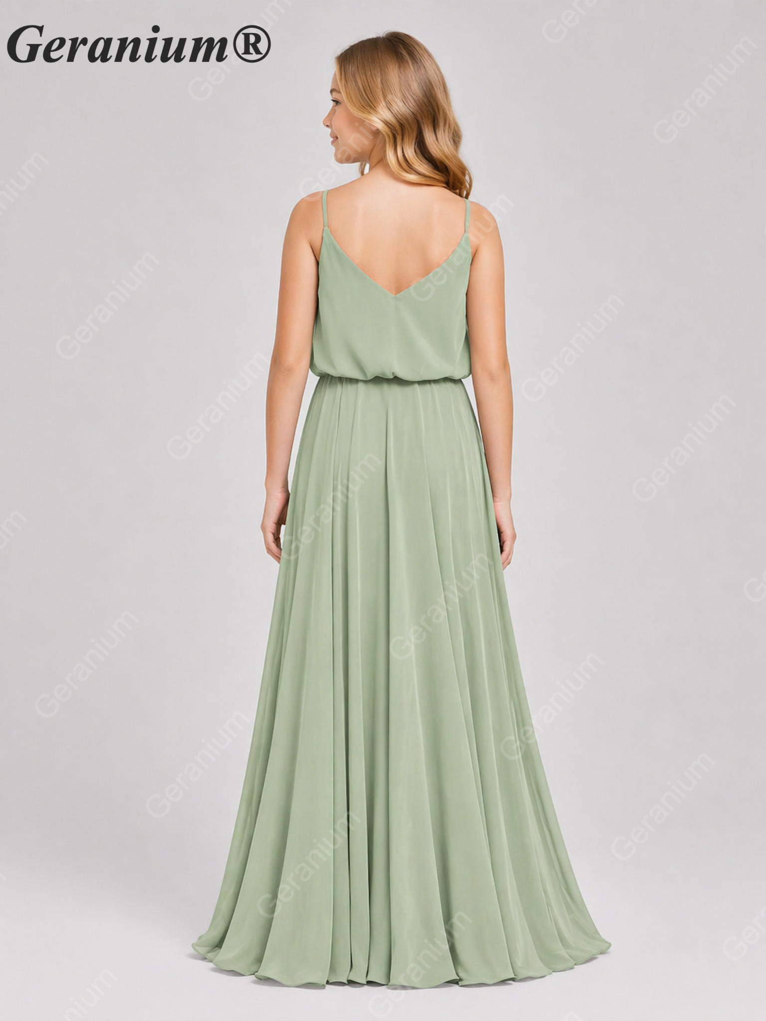 Geranium Elegant Chiffon Spaghetti Strap Junior Bridesmaid Dress with Leg Slit KD-314