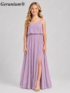 Geranium Elegant Chiffon Spaghetti Strap Junior Bridesmaid Dress with Leg Slit KD-314