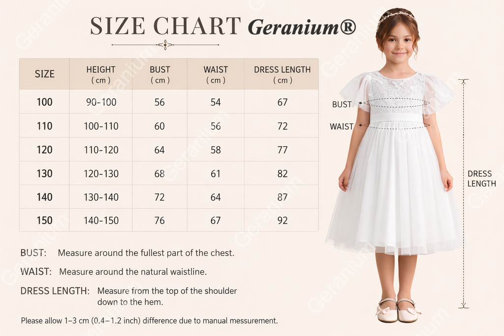 Geranium Elegant Lace Flower Girl Dress with Flutter Sleeves & Satin Bow - Knee Length Tulle Princess Gown KD-247