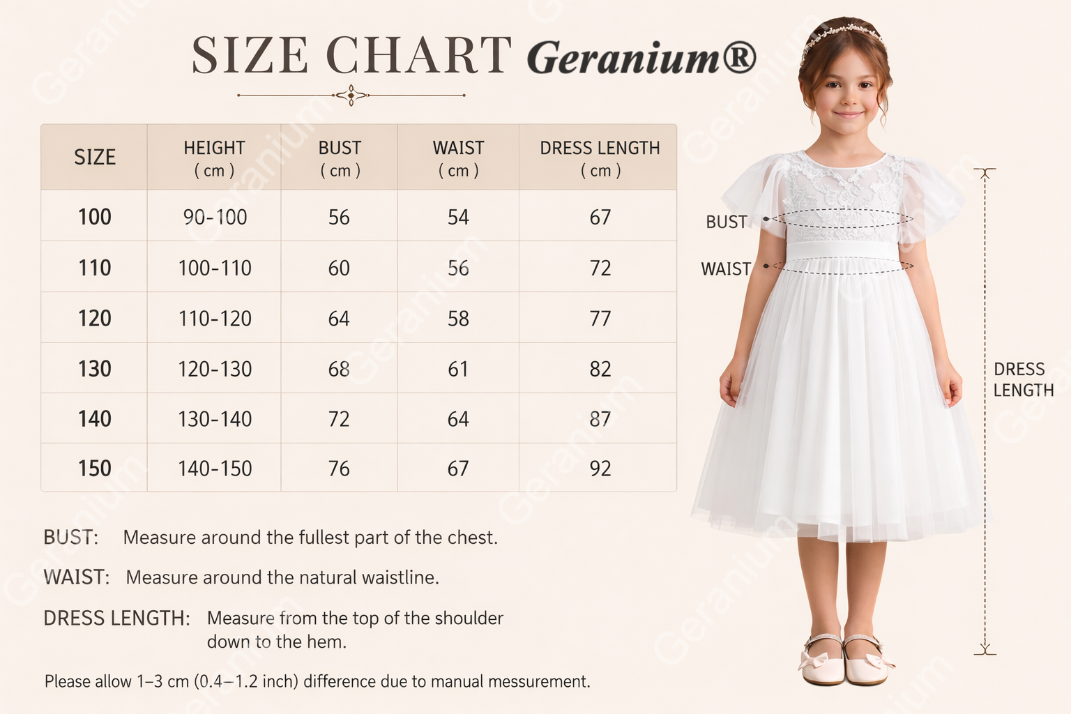 Geranium Elegant Lace Flower Girl Dress with Flutter Sleeves & Satin Bow - Knee Length Tulle Princess Gown KD-247