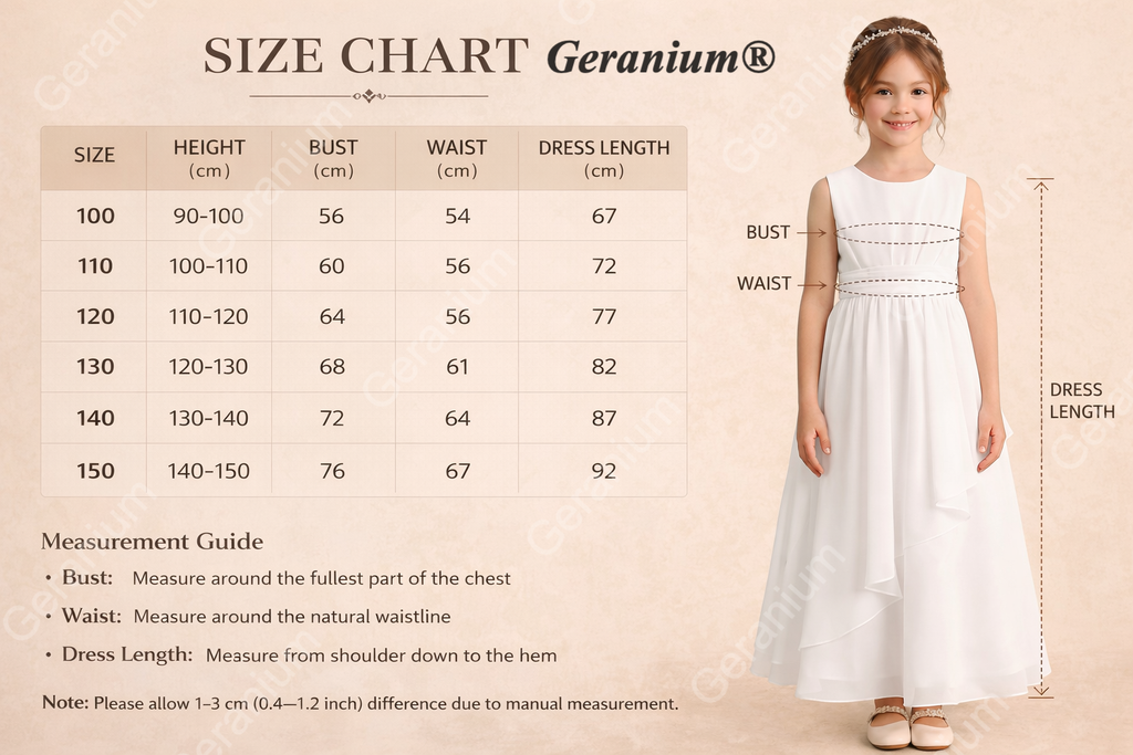 Geranium Elegant White Chiffon Flower Girl Dress / Bridesmaid Dress - Ruched Sash A-Line Cascading Ruffle Skirt - for Wedding, Communion, Party KD-228