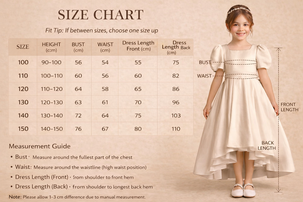 Geranium Satin Puff Sleeve Flower Girl Dress - High-Low First Communion Gown with Oversized Bow Back KD-249