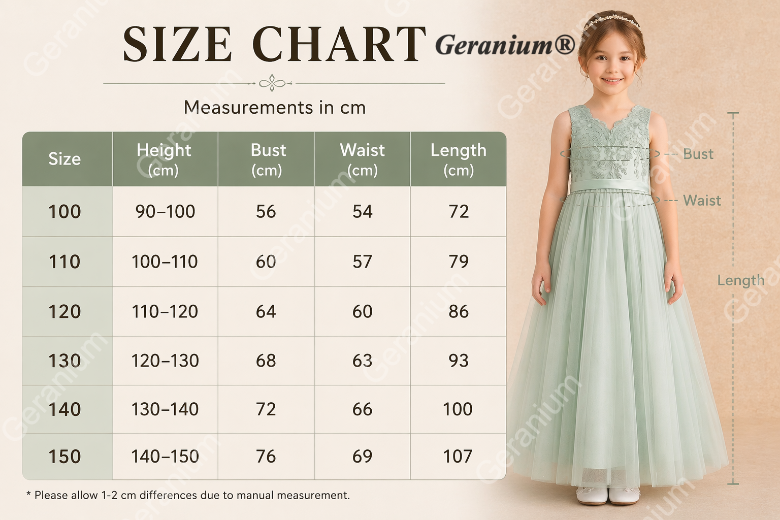 Geranium Elegant Sage Green Flower Girl Dress - Lace Applique V-Neck Tulle Ball Gown with Detachable Big Bow KD-221
