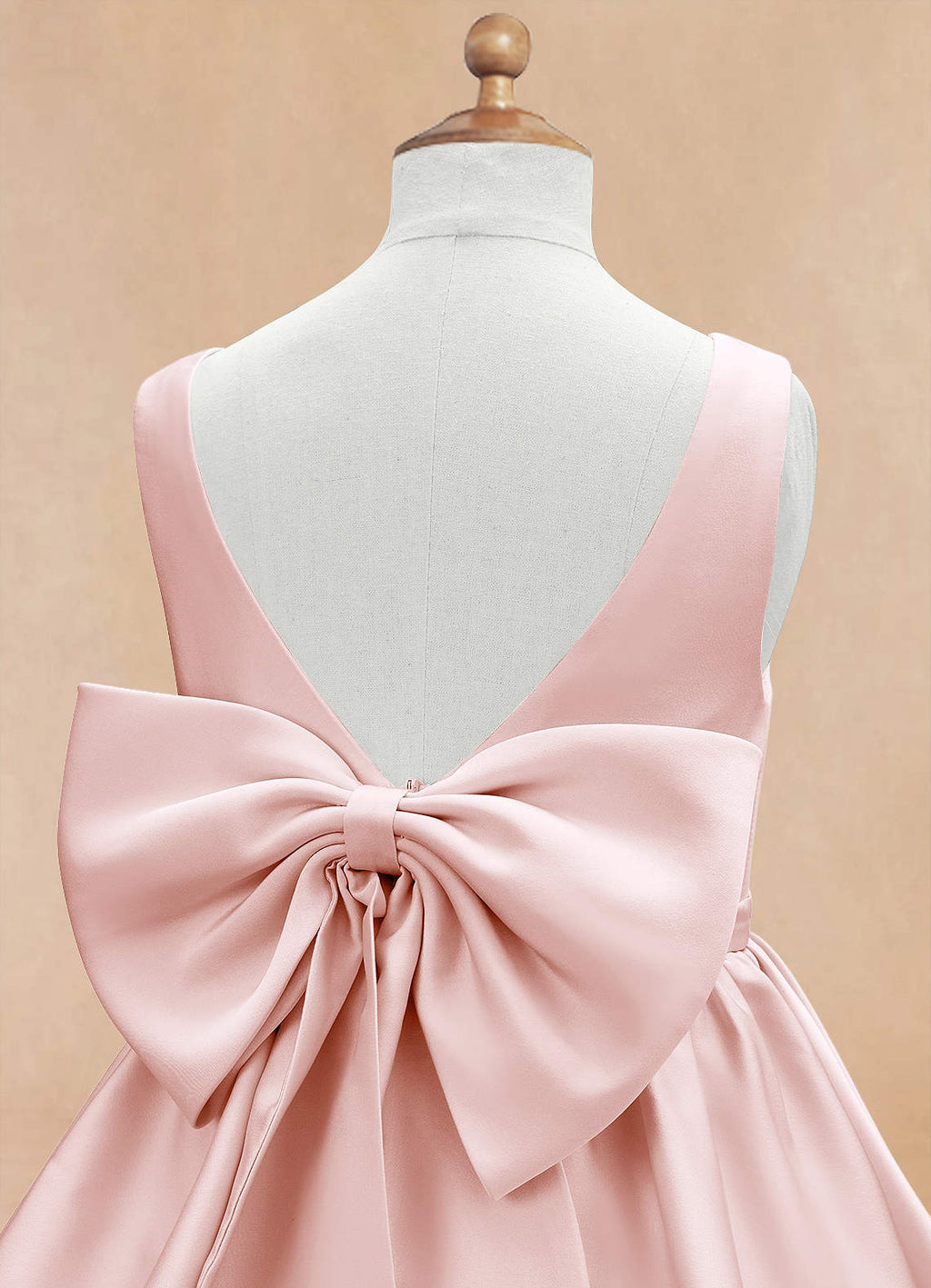 Geranium Elegant Pink Satin Tiered Flower Girl Dress with Oversized Back Bow | Tulle Ruffle Princess Party Gown KD-188
