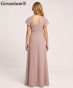 Geranium Elegant Chiffon Flutter Sleeve Junior Bridesmaid Dress with Ruched Bodice KD-319