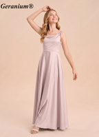 Geranium Elegant Tie-Strap Satin A-Line Junior Bridesmaid Dress in Soft Taupe KD-72
