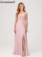 Geranium Elegant Cowl Neck Chiffon Junior Bridesmaid Dress with Side Slit KD-311