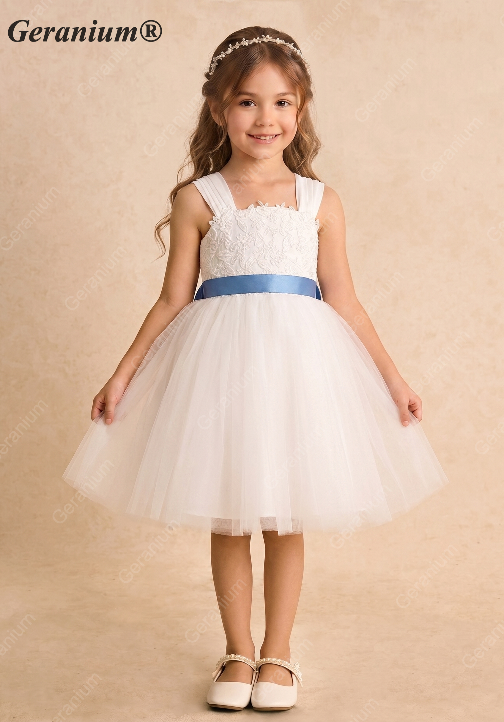 Geranium Floral Lace Tulle Flower Girl Dress with Removable Oversized Back Bow KD-281 Main image