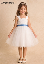 Geranium Floral Lace Tulle Flower Girl Dress with Removable Oversized Back Bow KD-281