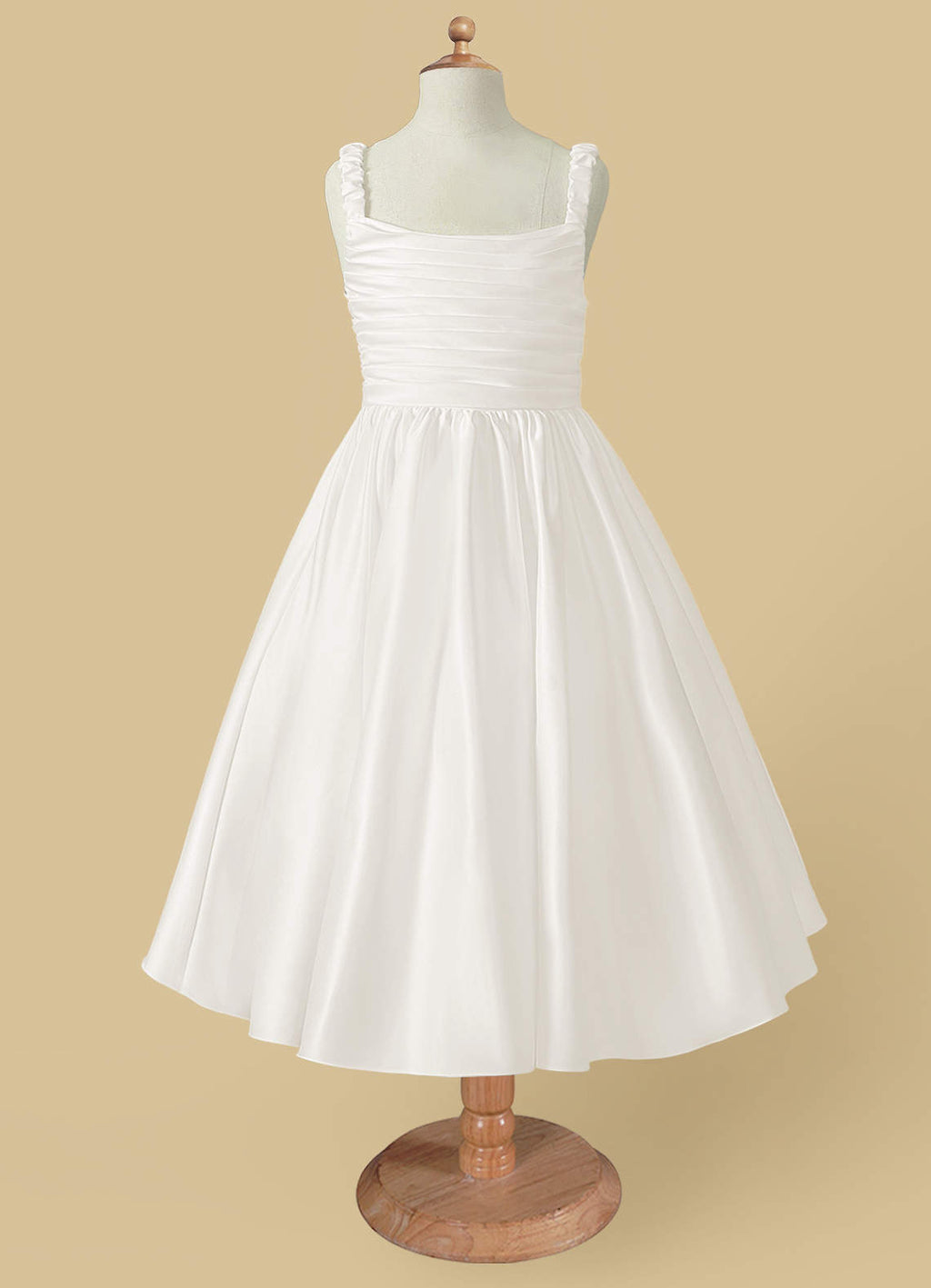 Geranium Elegant Lustrous Satin Flower Girl Dress - Pleated Bodice & Oversized Back Bow A-Line Gown KD-286