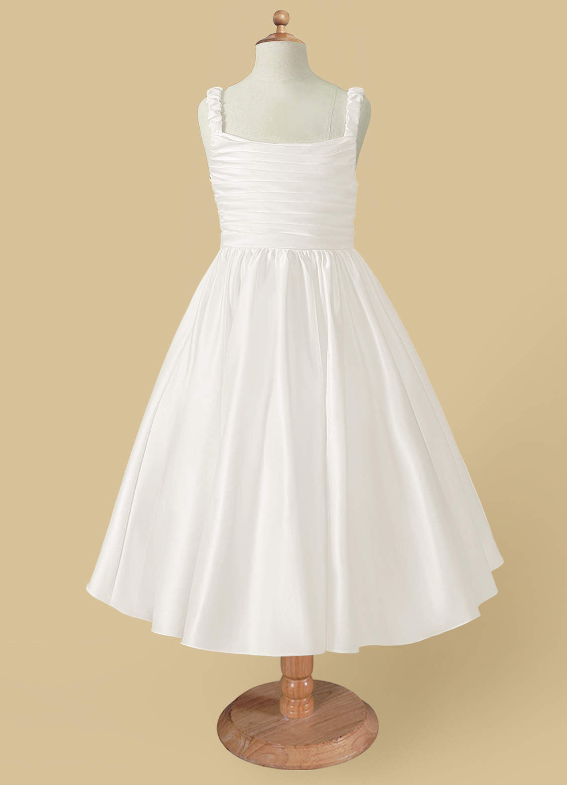 Geranium Elegant Lustrous Satin Flower Girl Dress - Pleated Bodice & Oversized Back Bow A-Line Gown KD-286