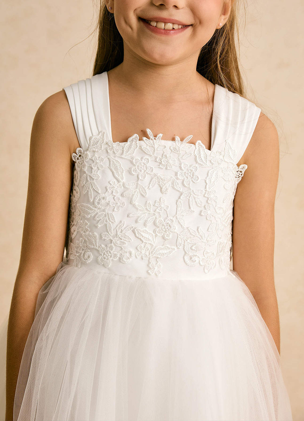 Geranium Floral Lace Tulle Flower Girl Dress with Removable Oversized Back Bow KD-281