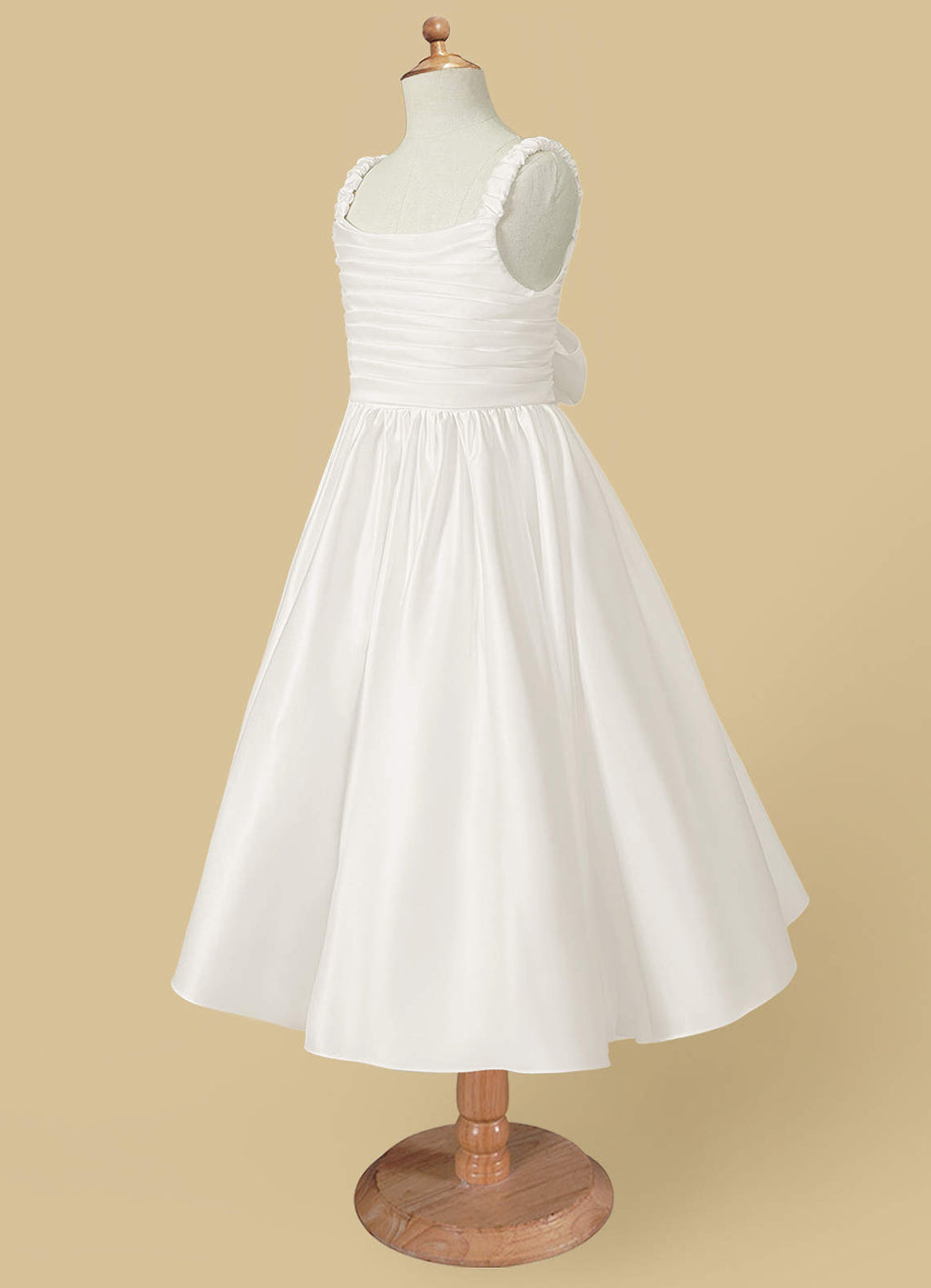 Geranium Elegant Lustrous Satin Flower Girl Dress - Pleated Bodice & Oversized Back Bow A-Line Gown KD-286