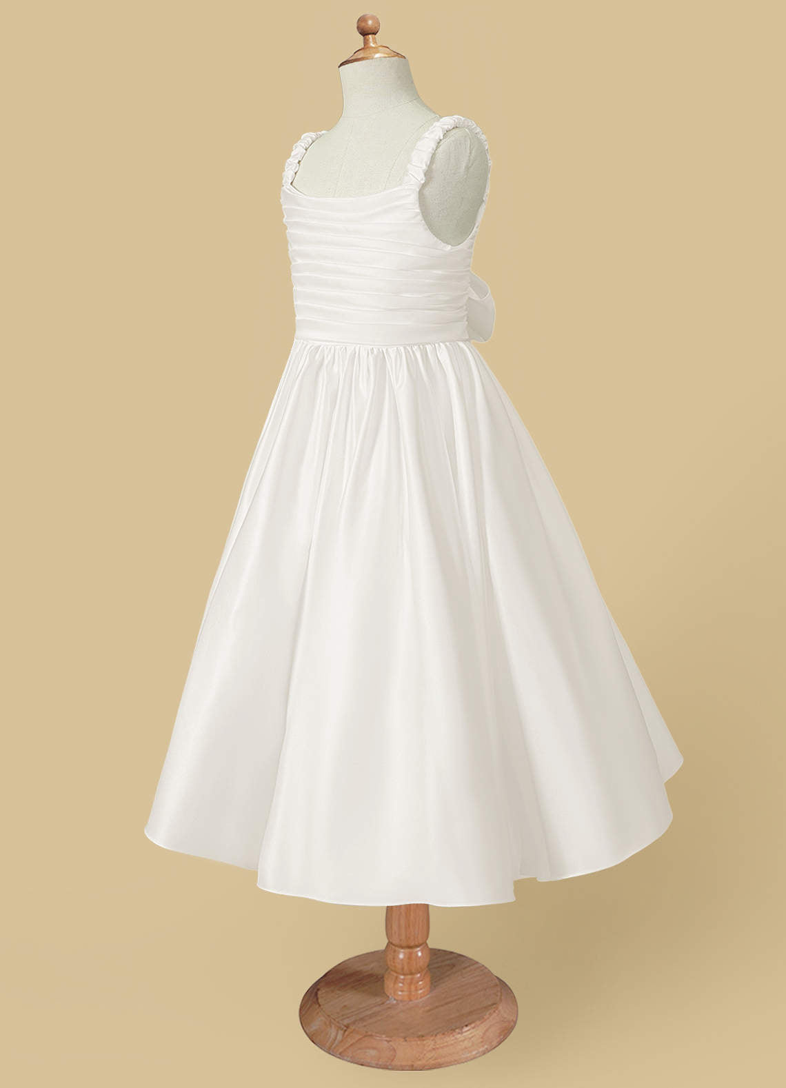 Geranium Elegant Lustrous Satin Flower Girl Dress - Pleated Bodice & Oversized Back Bow A-Line Gown KD-286