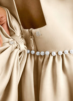 Geranium Elegant Champagne Satin Flower Girl Dress - Backless A-Line Princess Gown with Detachable Bow KD-302