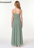 Geranium Sage Green Junior Bridesmaid Dress Spaghetti Strap Chiffon High Low A-Line Flower Waist Formal Dress for Girls KD-63
