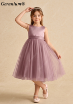 Geranium Elegant Girls' Mauve Satin & Tulle Party Dress with Oversized Detachable Back Bow KD-185