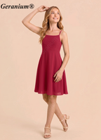Geranium Elegant Spaghetti Strap A-Line Knee-Length Chiffon Dress with Open Back Bow – Junior Bridesmaid / Party Dress KD-108