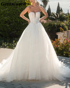 Geranium Strapless Pearl Beaded Ball Gown Wedding Dress with Corset Back – GER105