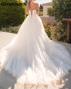 Geranium Strapless Pearl Beaded Ball Gown Wedding Dress with Corset Back – GER105