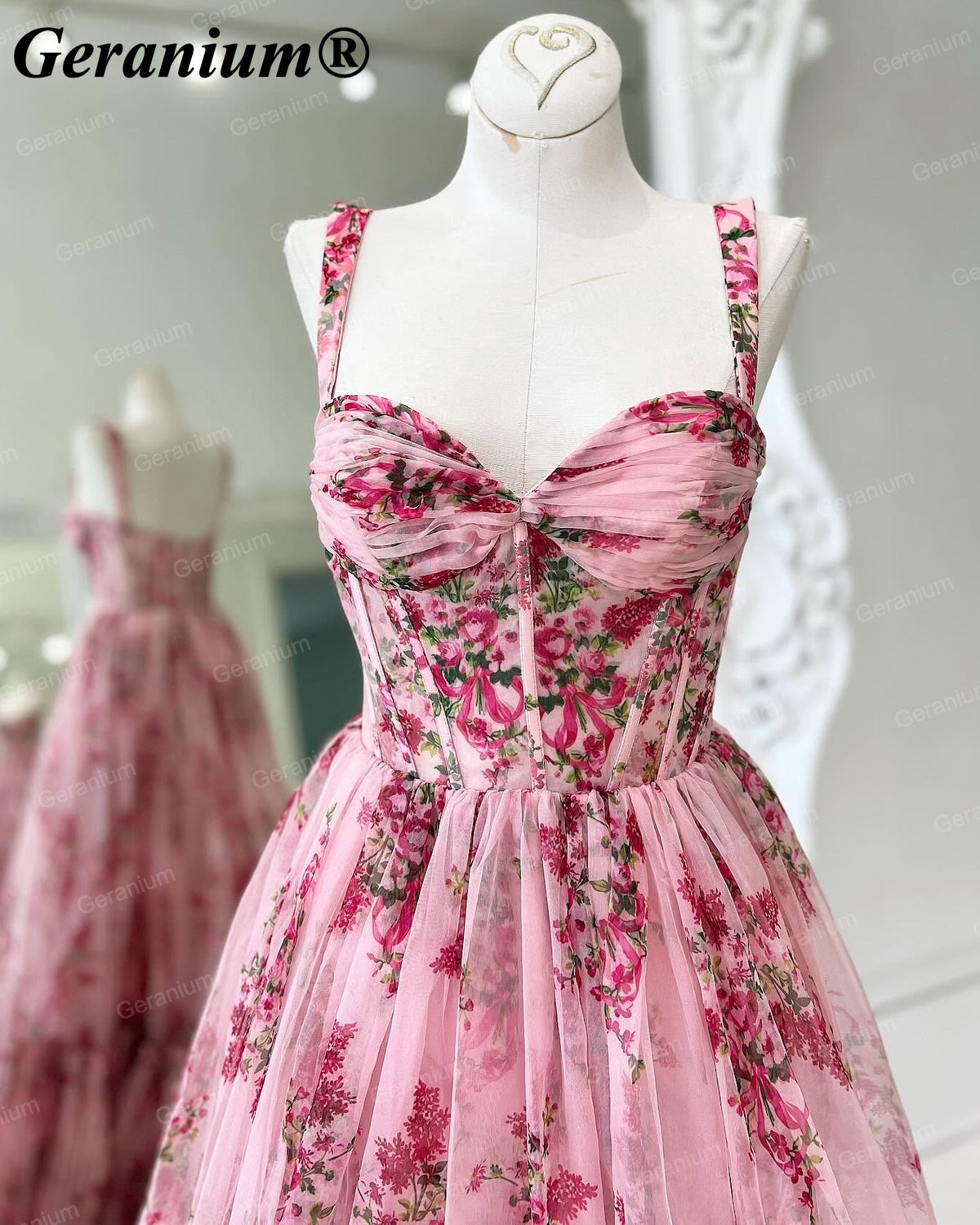 GERANIUM Floral Corset Sweetheart A-Line Prom Dress GER694P