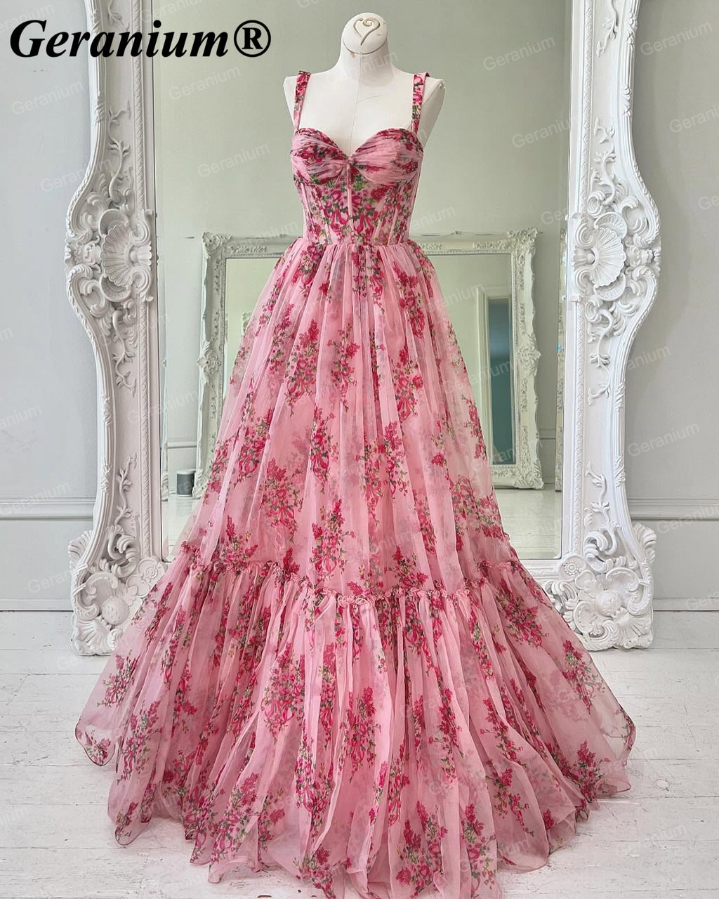 GERANIUM Floral Corset Sweetheart A-Line Prom Dress GER694P