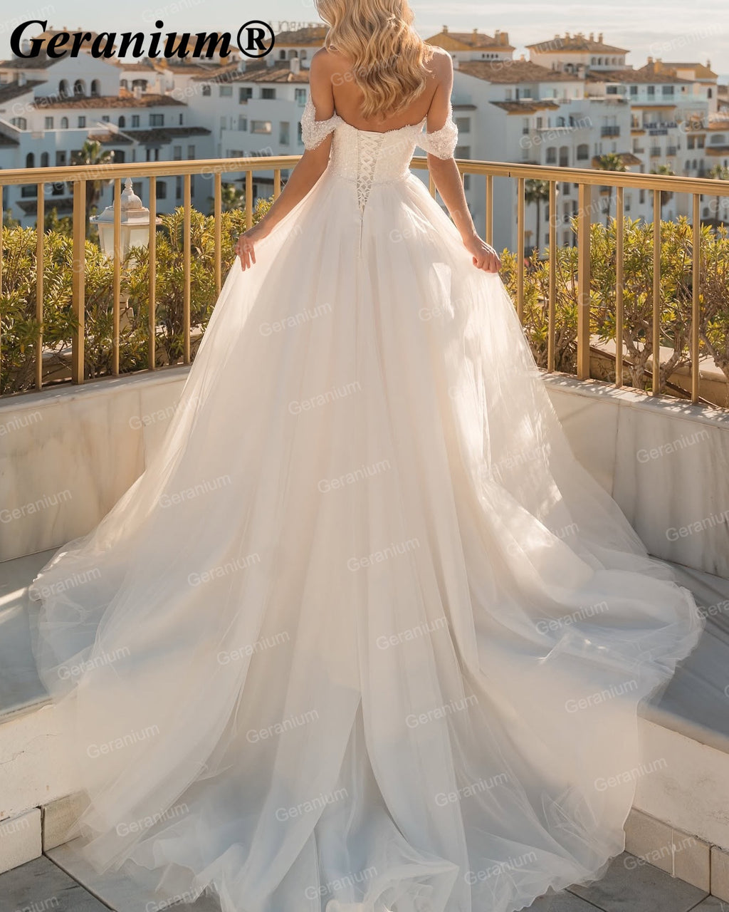 Geranium Sweetheart Pearl Beaded Ball Gown Wedding Dress with Corset Back – GER103