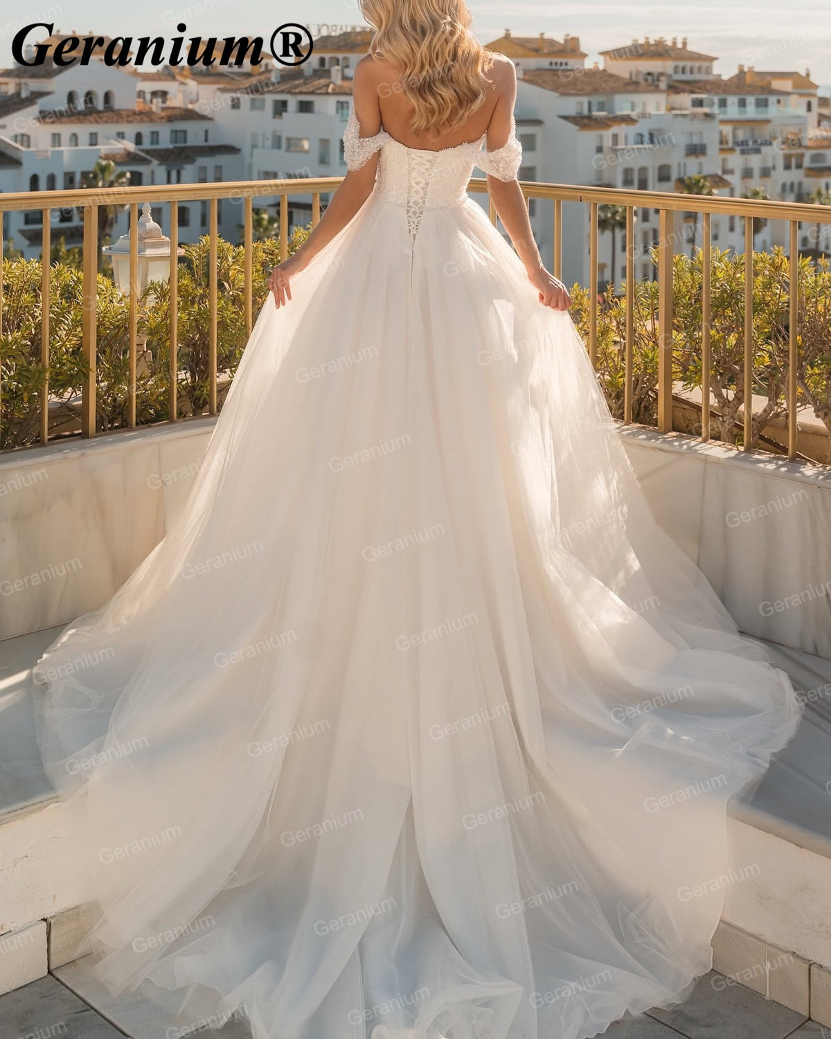 Geranium Sweetheart Pearl Beaded Ball Gown Wedding Dress with Corset Back – GER103