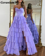 GERANIUM Strapless Corset Tiered Ruffle A-Line Prom Dress GER692P