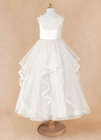 Geranium Sweet Princess Flower Girl Dress - Cascading Tulle Ruffles with Pearl Beaded Waistband KD-262