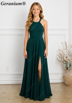 Geranium Elegant Halter Chiffon Junior Bridesmaid Dress with High Slit KD-305