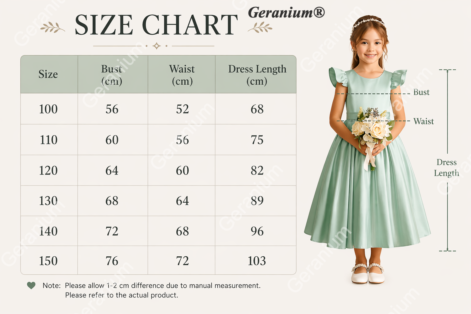 Geranium Mint Green Satin Flower Girl Dress with Flutter Sleeves & Back Bow - Elegant A-Line Communion Party Gown KD-252
